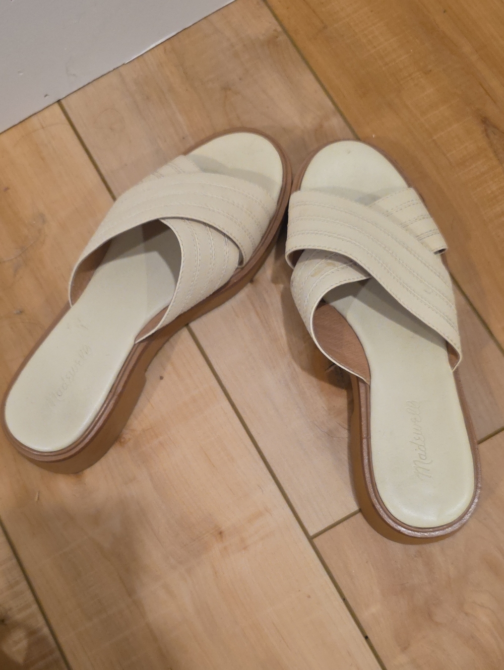 Madewell Cream Crisscross Slide Mules with Tan Platform